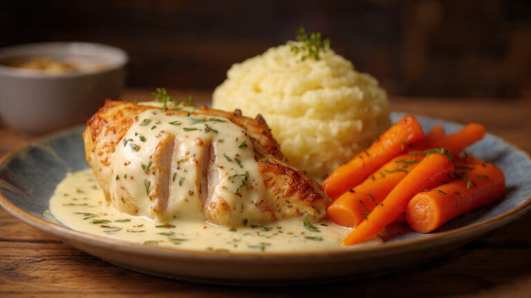 Creamy Herb Chicken with Mashed Potatoes & Glazed Carrots: A Complete Comfort Food Dinner