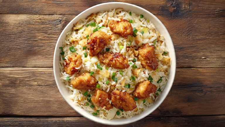 High Protein Crispy Garlic Chicken Fried Rice
