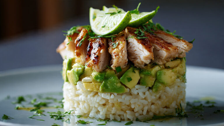 Honey Lime Chicken & Avocado Rice Stack
