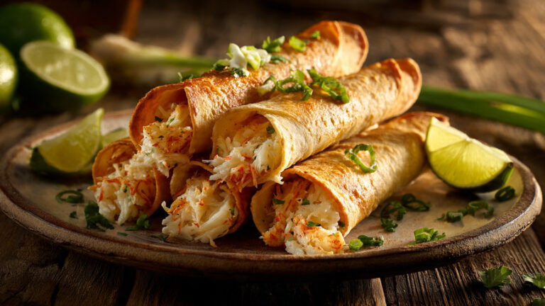 Crispy Crab And Shrimp Queso Taquitos